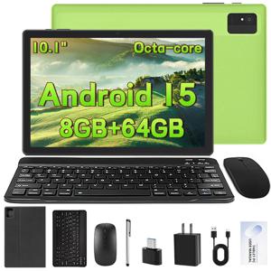 2025 안드로이드 15 태블릿 10.1인치, 8GB+64GB+1TB 확장, 키보드 케이스 마우스 스타일러스 포함 2 in 1 태블릿, 5000mAh 옥타코어 듀얼 카메라