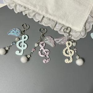 창의적인 디자인 귀여운 레트로 키체인 오거나이저 물방울 무늬 줄무늬 음악 노트 별 날개 창의적인 귀여운 이타백 참 키홀더