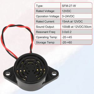 1개 고음량 100dB 전자 버저 알람 DC3V-24V 비프 톤 링거 연속음 아두이노 자동차 밴용