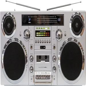 브루클린 무선 블루투스 스피커 실버 1980년대 스타일 휴대용 붐박스 CD 플레이어 카세트 플레이어 FM 라디오 USB