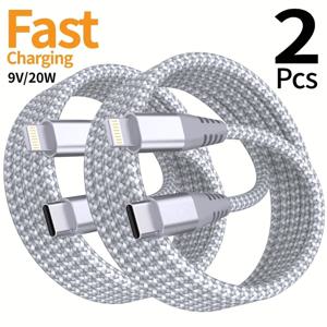 1PC 2PCS 타입 C - 라이트닝 고속 충전 데이터 케이블 MFI 인증 20W 나일론 편조 케이블 (아이폰14, 14Pro, 14Plus, 13, 12, 11, X 호환)