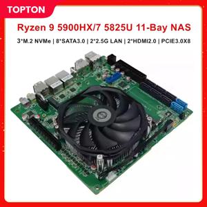 토폰 11베이 ITX NAS 메인보드 AMD 라이젠 9 5900H HX 7 5825U 5600U 3*NVMe 8*SATA 2*2.5G LAN 2*DDR4 방화벽 게이밍 메인보드