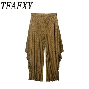 TFAFXY 2026 봄 빈티지 캐주얼 세련된 여성 바지 프린트 플리츠 루즈 팬츠 패션 홀리데이 바지