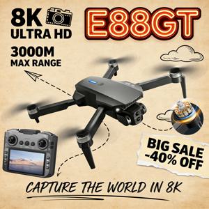 새로운 2026 E88GT 브러시리스 모터 드론, 고화질 듀얼 카메라, LED 야간 항법등, 접이식 암, 와이파이 탑재