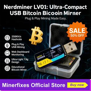 Minerfixes Nerdminer 250KH/s USB 비트코인 ​​솔로 마이너 NerdMiner LV01 휴대용 암호화폐 채굴 로터리 BTC 미니 스마트 LCD 디스플레이