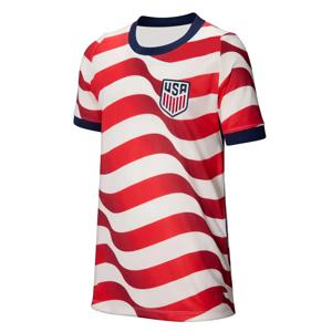 미국 레드 화이트 웨이브 스트라이프 프린트 2026 홈 팬 에디션 축구 유니폼 통기성 속건 축구 셔츠 (유소년용)