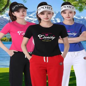 2026 뉴 스퀘어 댄스 반팔 티셔츠 여성 여름 피트니스 스포츠 댄스 퍼포먼스 팀 유니폼 레터 프린트 요가 탑