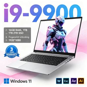 15.6인치 4K HD 초슬림 노트북 2026 LENO, 인텔 코어 i9-9900, 윈도우 11, 16GB 램 1TB SSD, 휴대용 비즈니스 게이밍 노트북