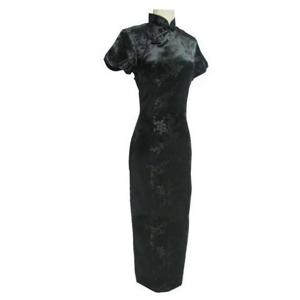 검은 중국어 번체 드레스 섹시한 여성 새틴 Qipao 긴 치파오 꽃 크기 S M L XL XXL XXXL 4XL 5XL 6XL LG04
