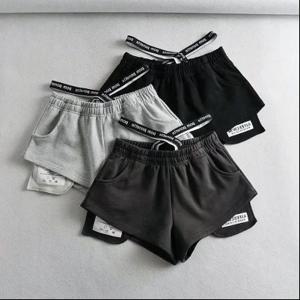 하이웨이스트 블랙 스포츠 반바지 여성 캐주얼 여름 루즈핏 와이드 레그 팬츠 편안한 밴딩 허리 핫걸 스타일 한국 패션