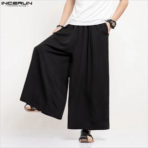 INCERUN 남성 와이드 레그 팬츠 솔리드 컬러 루즈 조깅 신축성있는 허리 바지 남성 streetwear 빈티지 2024 캐주얼 롱 팬츠 S-5XL