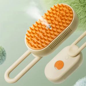 3-in-1 개 헤어 브러시 고양이 헤어 브러시 전기 애완 동물 청소 브러시 ​​스팀 스프레이 브러시 마사지 제모 빗 안티 플라잉 브러시
