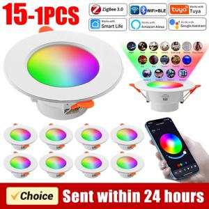 투야 블루투스 스마트 천장 조명, RGB LED 다운라이트, 밝기 조절 스포트라이트, 음성 제어, 구글 알렉사 홈, GB + CW + WW, 10W, 1-10 개