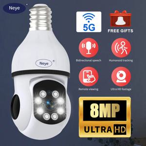 8MP 4K 와이파이 홈 전구 카메라, 스포트라이트 E27 전구 카메라, 360 도 파노라마 IP 카메라, Ai 모션 감지 보안