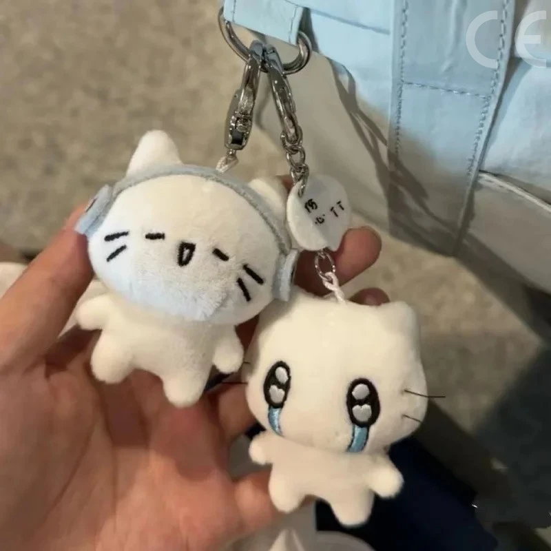 귀여운 이어폰 고양이 인형 만화 힐링 플러시 인형 가방 장식 인형 열쇠고리