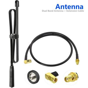 듀얼 밴드 VHF UHF 136-520MHz 31in 접이식 CS 전술 SMA-F Ham 라디오 안테나(Baofeng용 1m 연장 재배치 케이블 포함)