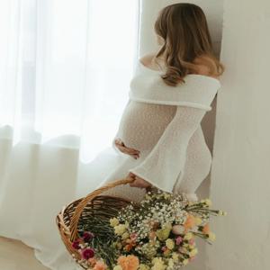 출산 사진 촬영 드레스 긴 소매 니트 오프 숄더 맥시 가운 임신 사진 출산 드레스 사진 촬영 베이비 샤워