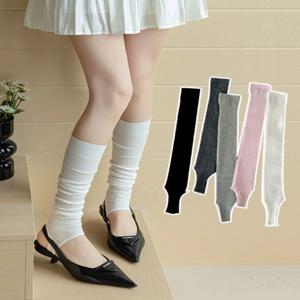 Jk 코튼 화이트 Pleated Stacked Socks 한국 스타일 패션 무릎 높은 종아리 양말 여성용 긴 니트 발걸음 레그 워머