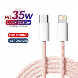 아이폰 13 14 Pro Max 11 12 mini X XR XS Max 7 8 Plus용 1m 2mPD 브레이디드 35W 고속 충전 케이블, USB-C 데이터 케이블