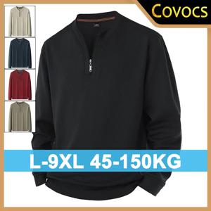 플러스 사이즈 M-9XL 스웨터 남성용 지퍼 후드 가을 겨울 따뜻한 캐주얼 탑 스포츠 오버코트 스탠드 핏 긴 소매 의류