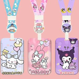 만화 애니메이션 Sanrio 개폐식 끈 카드 ID 홀더 Kuromi Cinnamoroll 가방 펜던트 텔레스코픽 Easy-Pull 버클 카드 홀더