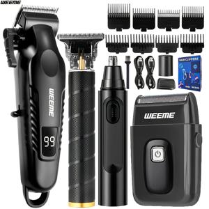 위미 4 in 1 남성 그루밍 키트 LCD 디스플레이 USB 충전식 헤어 클리퍼 수염 트리머 코털 트리머 T-블레이드 면도기 아빠 선물