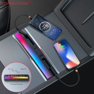 테슬라 모델 Y 주니퍼 2025 모델 3 하이랜드 리트랙터블 센터 콘솔 USB 허브 폰 충전기 고속 충전 도킹 스테이션