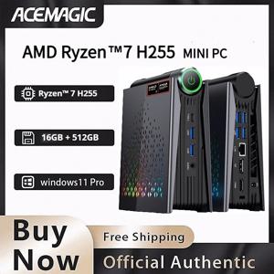 ACEMAGIC 미니 PC AMD Ryzen 7 H255 미니 PC 컴퓨터 16GB 램 512GB SSD WIFI 6 BT5.2 RGB 조명 탑재 4K 트리플 윈도우 11 프로