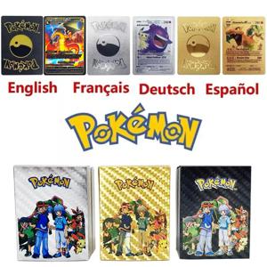 포켓몬10-55Pcs 카드 골드 포일 황금 글자 영어 스페인어 프랑스어 독일어 게임 카드 메탈리카스 차리자드 Vmax Gx 시리즈 선물