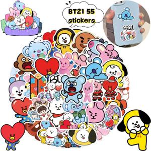 새로운 BT21 코야 RJ 슈키 망 치미 쿠키 55개 스티커 고색상 가치 만화 프린트 폰 케이스 데스크탑 방수 장식