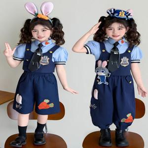 디즈니 토끼 장교 소녀 작업복 반바지 세트 여름 새로운 만화 코스프레 복장 어린이 주디 폴리 에스터 섬유 무대 의상