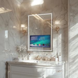 스마트 욕실 화장대 거울 (터치스크린 TV, LED 조명, 김서림 방지, Wi-Fi 및 블루투스 기능 포함)