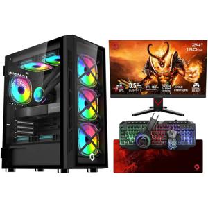 게이밍 데스크탑 PC, 트라이던트 PC 케이스, i5-14400F, 16GB DDR4 램, 1TB NVMe SSD, NVIDIA GTX 3050 6GB, H610M 마더보드, 650W PSU, 2개