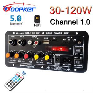 Woopker D10-II 오디오 증폭기 보드 디지털 블루투스 앰프 모듈 30-120W 4옴 스피커용 110V-220V 12V/24V LED 스크린 포함