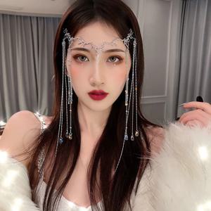 우아한 한국어 스타일 Shinning 라인 석 긴 술 Hairwear 물방울 크리스탈 헤어 밴드 이마 헤어 액세서리 PartyJewelry