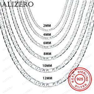 남자 925 스털링 실버 목걸이 2/4/6/8/10/12MM 40-75cm 피가로 체인 목걸이 랍스터 걸쇠 남자 여자 약혼 보석