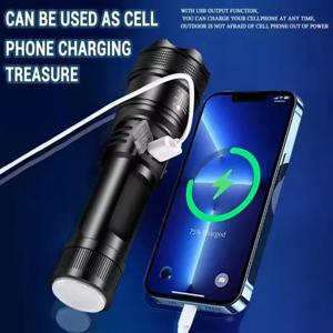강력한 P70 LED 손전등, 초고휘도 전술등, 비상용 스포트라이트, 텔레스코픽 줌 라이트, 내장 배터리, 5000LM