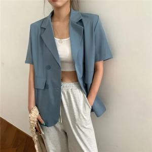 SMVP 2025 여성 여름 반팔 자켓 캐주얼 올 매치 루즈 더블 브레스트 블레이저 코트 여성 한국 세련된 화이트 블레이저