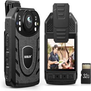 BOBLOV KJ21 경찰 신체 카메라 1296P HD, 10시간 녹화, 야간 투시경, 야외 보안을 위한 경량 휴대용 웨어러블 캠
