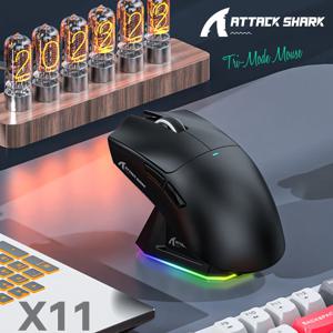Attack Shark X11 무선 마우스, 트라이 모드 연결, PixArt PAW3311, 터치 자기 충전 베이스, 매크로 게임용 마우스