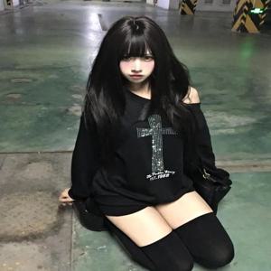Seeslim 크로스 원숄더 그래픽 후드티 긴팔 블랙 여성 스웨트셔츠 하라주쿠 그런지 2000년대 의류 Y2k 가을 상의