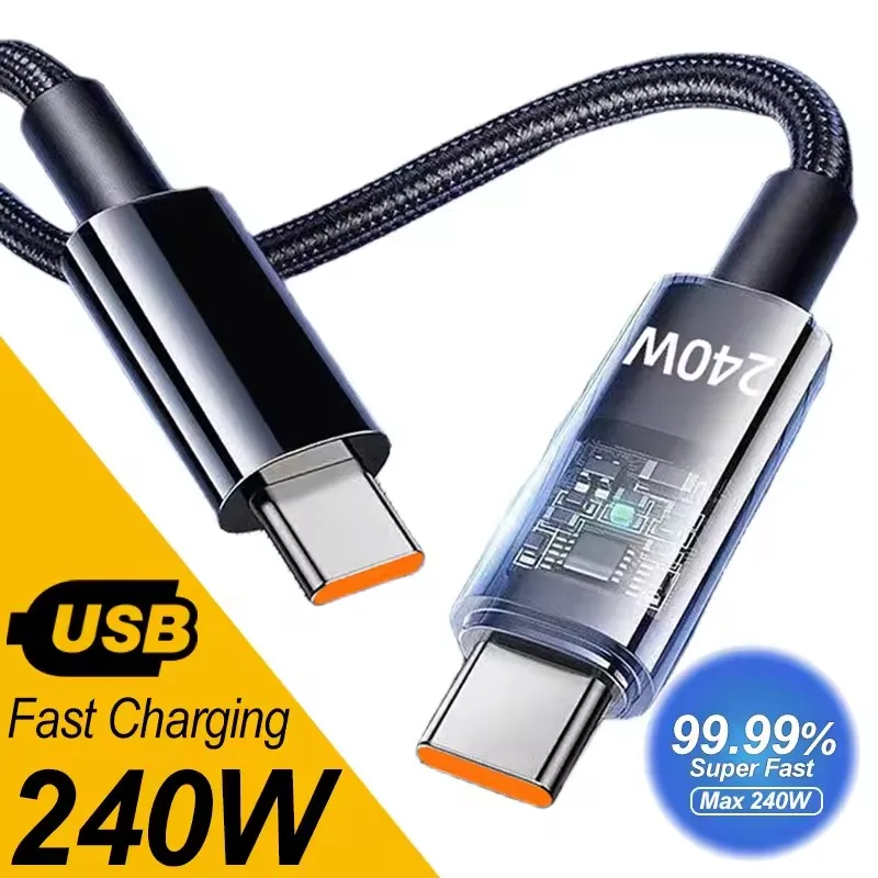240W 듀얼 충전 라인 타입-C USB C to 타입 C 케이블 고속 충전 나일론 브레이디드 타입C 데이터 코드 삼성 화웨이 미 노트북용