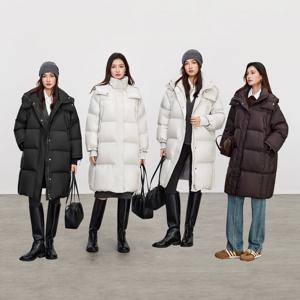 SENTUBILA 롱 다운 재킷 여성용 2026 겨울 롱 웜 루즈 스플라이싱 다운 코트 방풍 스탠드업 칼라 아웃웨어 W54YF3320X