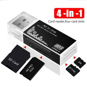합금 카드 리더기 4포트 USB2.0 마이크로 SD TF M2 MS 프로 듀오 MMC SDHC DV 폰 카메라 메모리 카드 어댑터 LED 표시등 포함