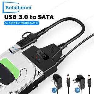 SATA to USB 3.0/Type-C 케이블 SATA III 하드 드라이브 어댑터 최대 6Gbps 2.5 3.5인치 HDD SSD 하드 드라이브 디스크용 12V/2A 전원 포함