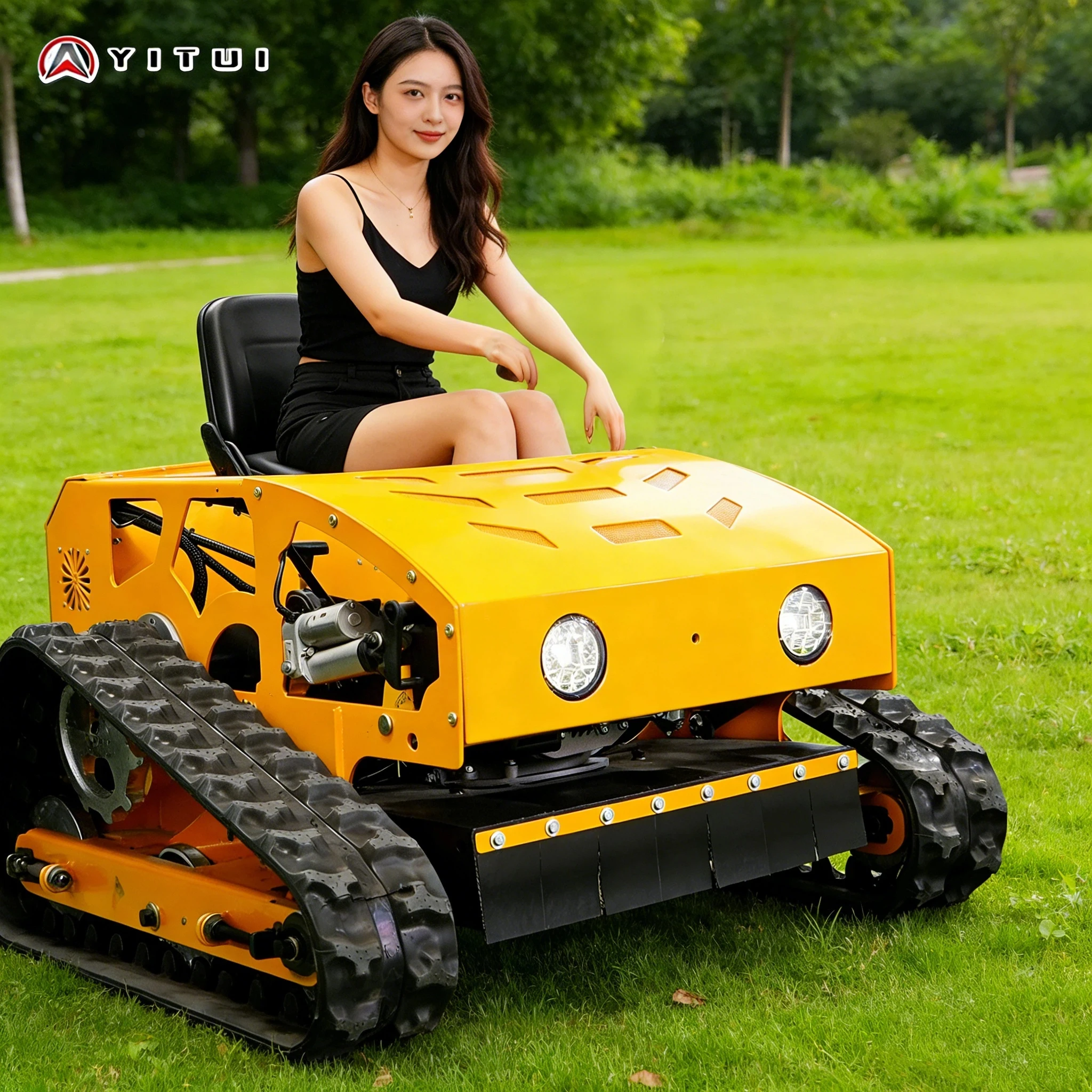 맞춤형-550mm 절삭폭 공장 직판 고무 크롤러 가솔린 엔진 원격 제어 자주식 잔디깎이