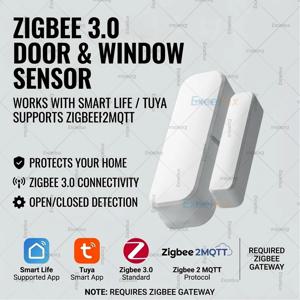 Tuya Zigbee 도어 센서 창 개방형/폐쇄형 감지기 스마트 홈 보안 보호 경보 시스템은 홈 어시스턴트 Z2MQTT와 함께 작동합니다.