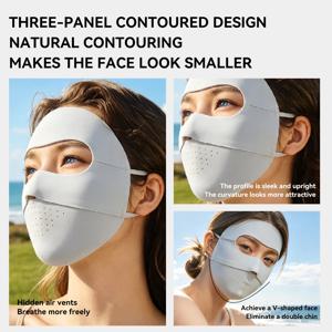 아이스 실크 쿨링 슬리밍 선 마스크, UPF50+ 3D 입체형 통기성 자외선 차단 페이스 커버 (해변, 스포츠 및 일상용)