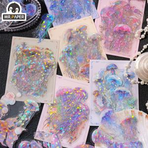 Mr. Paper 빈티지 다채로운 반짝 이는 해파리 스티커 가방 크리 에이 티브 입체 핸드북 재료 편지지 20 개/갑