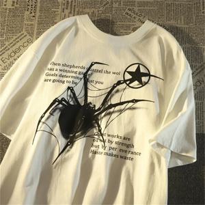 Y2K 한국어 streetwear 스파이더 그래픽 acubi 하라주쿠 egirl 그런지 미적 라운드 넥 트렌디 반팔 탑 여성 의류